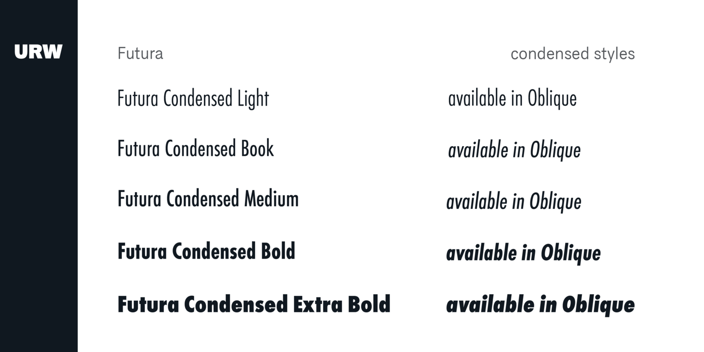 Пример шрифта URW Futura Cond Book Oblique